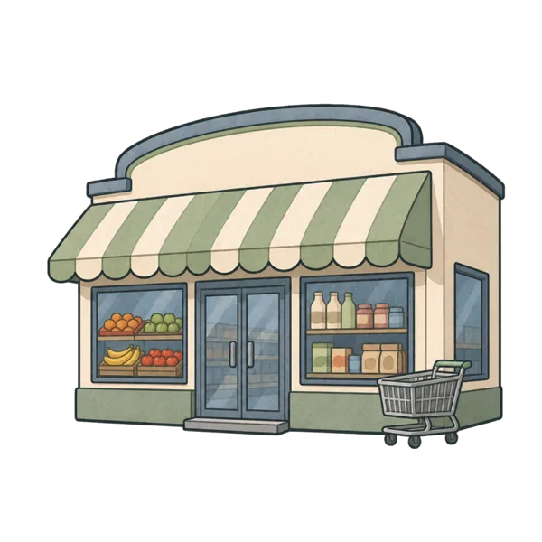 Supermarket vocabulary illustration